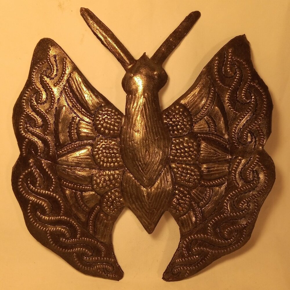 Butterfly Hanging Metal Wall Art Decor Bronze Antique Brass Punched Stamped